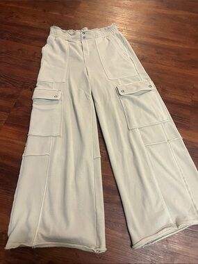 Free People Ivory Wide-Leg Cargo Joggers